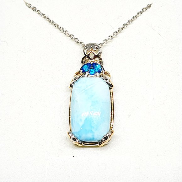 Larimar & Neon Apatite necklace in 14K YG & Platinum over 925SS 17.58 cts 20 in - Picture 1 of 4